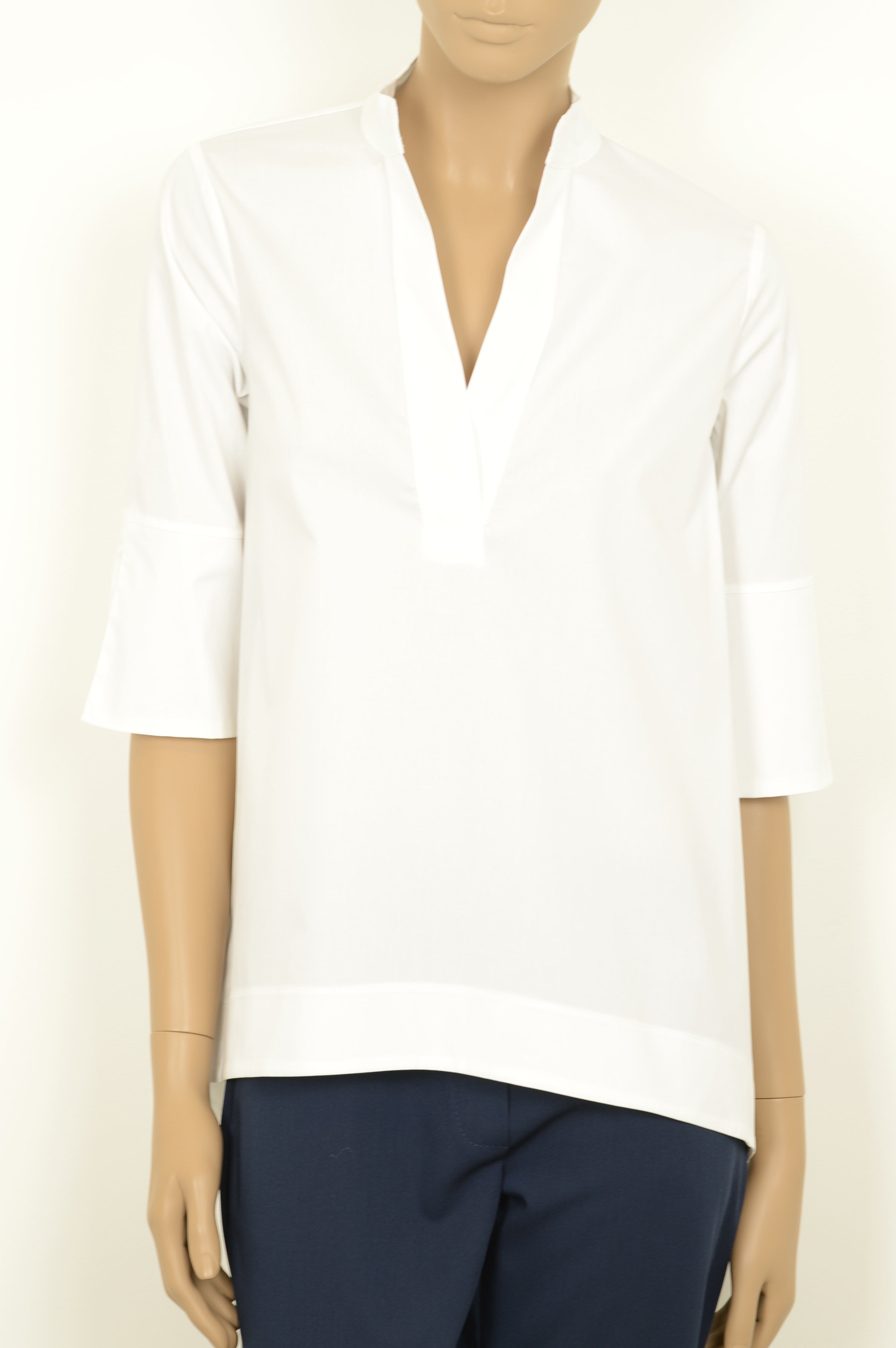 3235 Camisa de manga 3/4 y cuello mao con bajo desigual